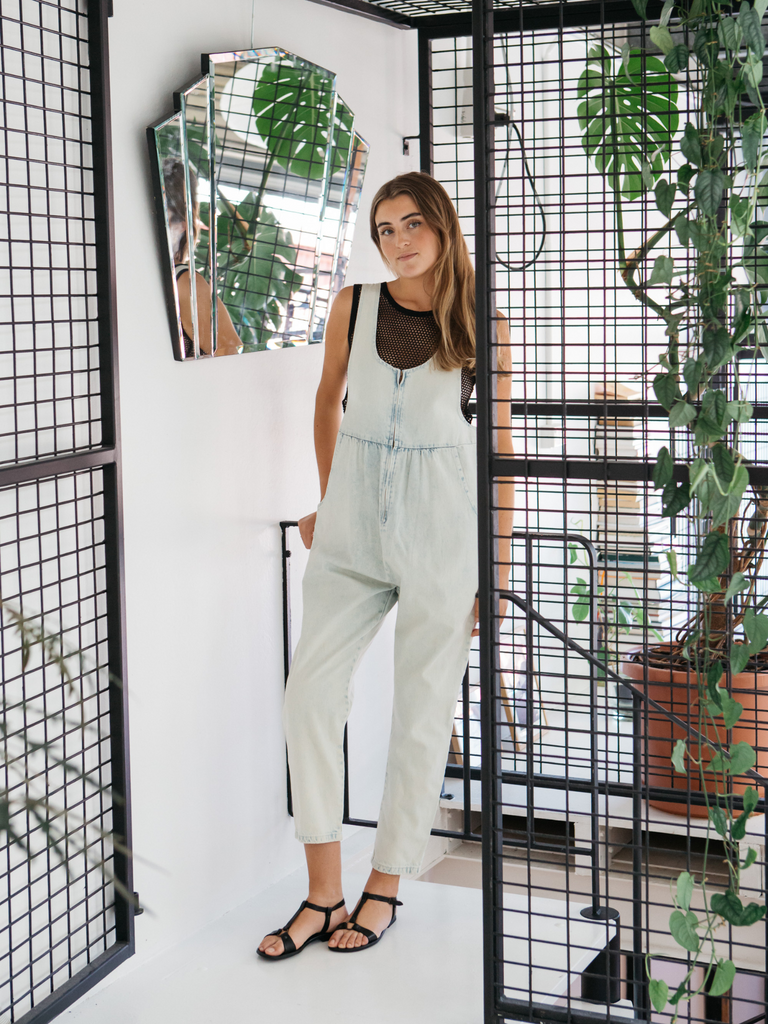 White sales washed overalls