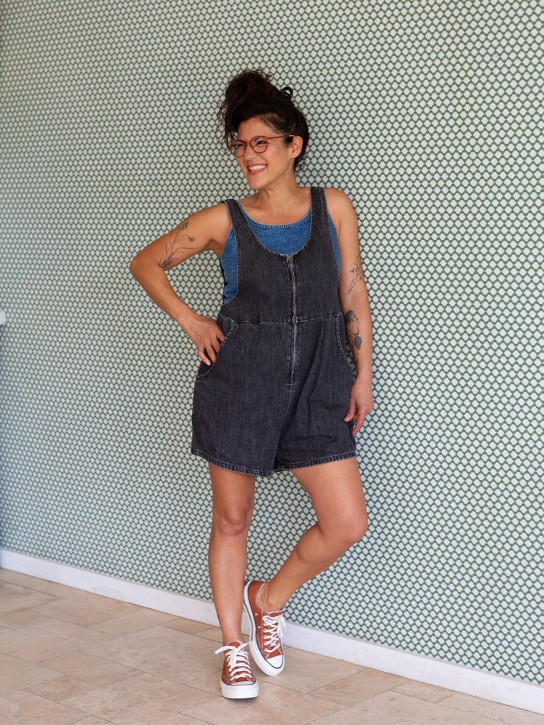 Jessie Denim Playsuit Black Acid Wash