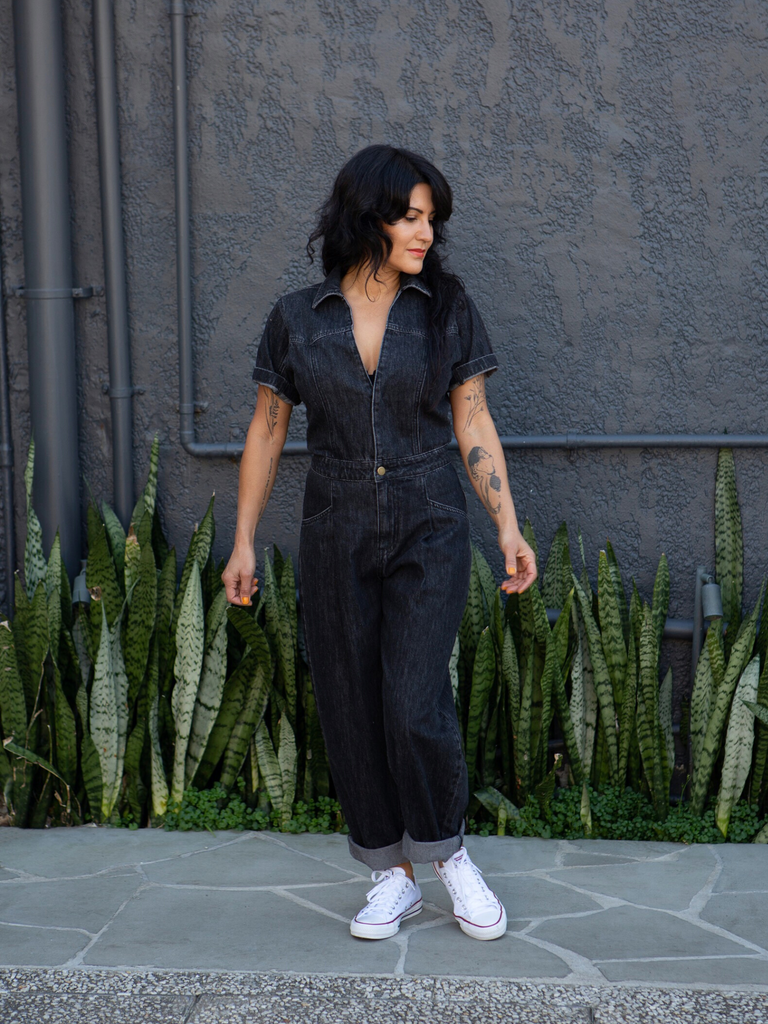 Fashion Utility Boiler Suit Womens Black Denim Boilersuit Utility