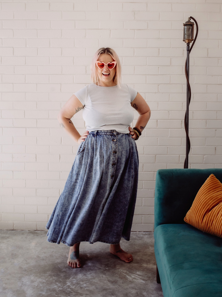 Plus size acid wash denim skirt hot sale